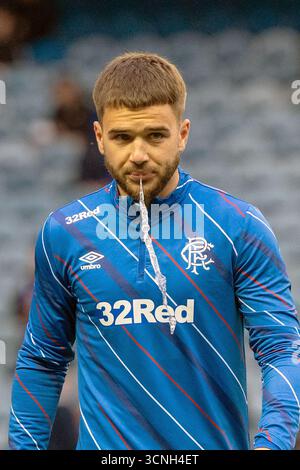 NICOLAS RASKIN, footballeur professionnel, joue actuellement pour le Rangers FC. Image prise lors d'un échauffement avant match et d'une séance d'entraînement. Banque D'Images