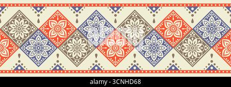 Bordure à motifs, motifs de fleurs vectorielles en forme de diamant, inspirés par les motifs traditionnels ukrainiens et polonais de broderie d'art folklorique floral. Illustration de Vecteur