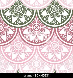 Motif floral abstrait, ordre géométrique régulier, vecteur sans couture, couleurs vert pastel et rose atténuées Illustration de Vecteur
