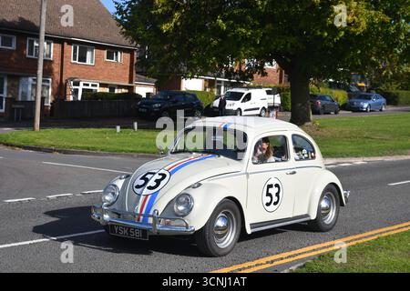 Voiture Herbie Beetle à Kop Hill Climb 2025. Evénement de sport automobile vintage/classique à Princes Risborough, Buckinghamshire, Royaume-Uni Banque D'Images