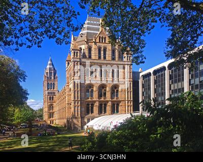Musée d'histoire naturelle, Londres SW7, Royaume-Uni. Vue du côté est depuis la route des expositions, 2016 avant la nouvelle amélioration du jardin oriental. Banque D'Images