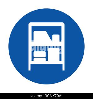 Une icône épurée et minimaliste représentant une étagère avec des livres fermés et divers objets. Idéal pour une utilisation dans des projets de conception liés à l'éducation et o Illustration de Vecteur