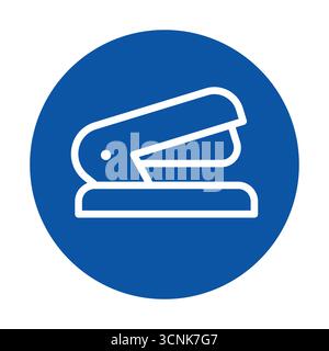 Une icône moderne d'une agrafeuse sur un fond bleu vif, parfait pour représenter des outils de bureau, de la papeterie et des fournitures d'affaires dans le desi numérique Illustration de Vecteur