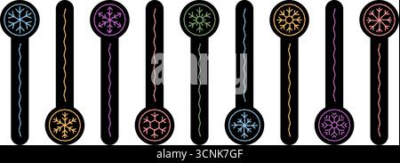 Ensemble d'autocollants de couvercle à flocon de neige crayon noir Illustration de Vecteur