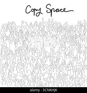 Foule de fans encouragés sur le vecteur d'illustration de stade dessiné à la main avec des lignes noires Illustration de Vecteur