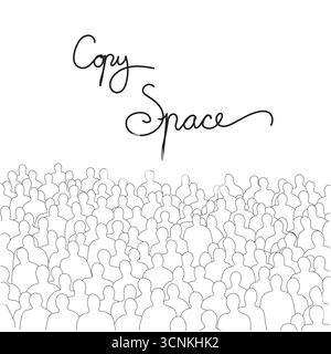 les gens de foule avec le vecteur d'illustration d'espace de copie dessiné à la main avec des lignes noires isolées sur fond blanc. Illustration de Vecteur