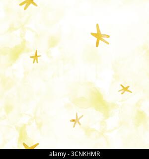 Motif aquarelle sans couture avec étoile de mer jaune sur fond pâle. Idéal pour les dessins d'enfants, la décoration de chambre d'enfant, le tissu ou la papeterie. Peint à la main, mignon Banque D'Images