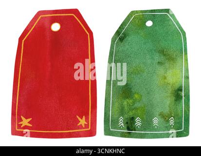 Ensemble d'illustration d'aquarelle d'étiquette volante de Noël. Modèles de cartes de voeux de Noël. Étiquettes pour cadeaux, cartes de scrapbook, emballage, autocollant, voeux c Banque D'Images