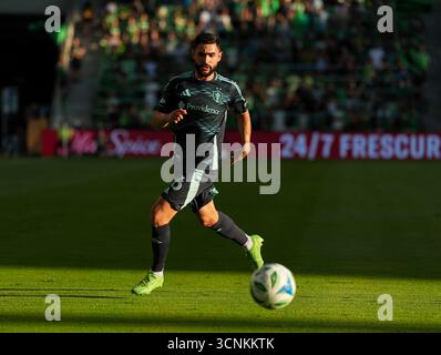 Austin, Texas, États-Unis. 21 septembre 2025. ALEX ROLDAN (16 ans), le défenseur des Seattle Sounders FC, lors d'un match de football de la Major League entre l'Austin FC et le Seattle Sounders FC, le 21 septembre 2025 à Austin, Texas. Austin a gagné, 2-1. (Crédit image : © Scott Coleman/ZUMA Press Wire) USAGE ÉDITORIAL SEULEMENT ! Non destiné à UN USAGE commercial ! Crédit : ZUMA Press, Inc/Alamy Live News Banque D'Images