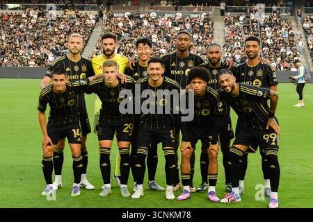 Los Angeles, USA, 21 septembre 2025. Les joueurs du Los Angeles FC s’alignent avant le match de la MLS contre le Real Salt Lake au stade BMO. Photo de Camilo Torres/Alamy Live News. Banque D'Images