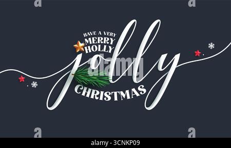 Joyeux Noël carte de voeux clipart design. Merry holly Jolly Christmas calligraphie texte en fond bleu élégant simple pour bannière de carte de Noël Illustration de Vecteur
