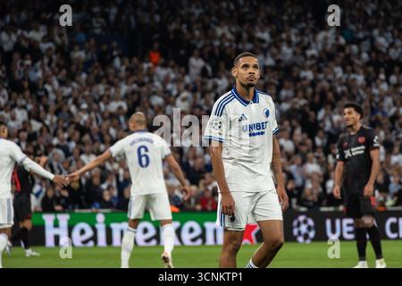Copenhague, Danemark. 18 septembre 2025. Gabriel Pereira #5 du F.C. Copenhagen vu en action lors du match MD1 de l'UEFA Champions League 2025/26 entre le F.C. Copenhagen et le Bayer 04 Leverkusen au stade Parken. Score final : F.C. Copenhagen 2 : 2 Bayer 04 Leverkusen. (Photo de Kristian Tuxen Ladegaard Berg/Sipa USA) crédit : Sipa USA/Alamy Live News Banque D'Images