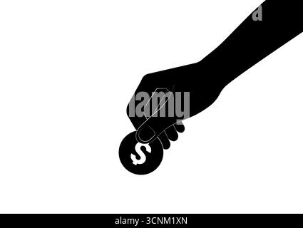 Main tenant coin Icon Silhouette noir et blanc. Illustration vectorielle. Croissance de l'argent, de l'épargne et du concept d'investissement. Illustration de Vecteur