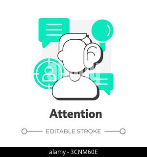 Icône de concept de contour plat attention Illustration de Vecteur