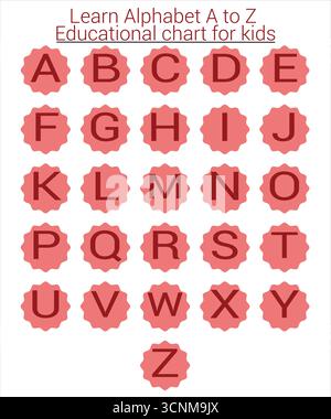 Vecteur éducatif de tableau alphabet A à Z avec des lettres propres pour les enfants apprenant, l'école et l'utilisation en classe. Parfait pour la feuille de travail et l'enseignement. Illustration de Vecteur