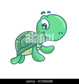 Illustration de dessin animé de tortue de mer mignonne isolée sur fond blanc Banque D'Images