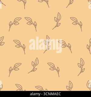 Élégant motif d'art de ligne de feuille beige Illustration de Vecteur