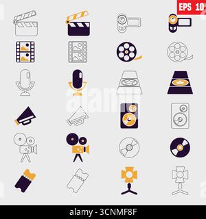 Icônes de l'industrie du film, jeu d'icônes de vecteur de cinéma - film, Collection de divertissement. Jeu d'icônes Cinéma Illustration de Vecteur