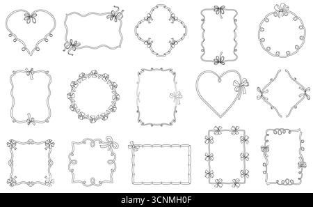 Ruban noeud bordure vintage. Cadres décoratifs élégants avec des noeuds et des rubans, des éléments de conception romantiques d'invitations de mariage et d'anniversaire. Vecteur doodle Illustration de Vecteur