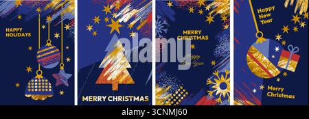 Carte bleue de vacances d'hiver. Invitation élégante du nouvel an de Noël avec fond bleu et cadre grunge avec texture dorée. Vecteur hiver nouvel an Illustration de Vecteur