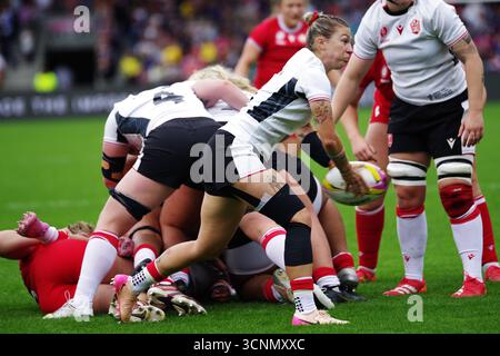 Salford, Angleterre, 30 août 2025. Keira Bevan joue pour le pays de Galles contre le Canada dans la Coupe du monde de rugby féminin au Salford Community Stadium, Manchester. Crédit : Colin Edwards Banque D'Images