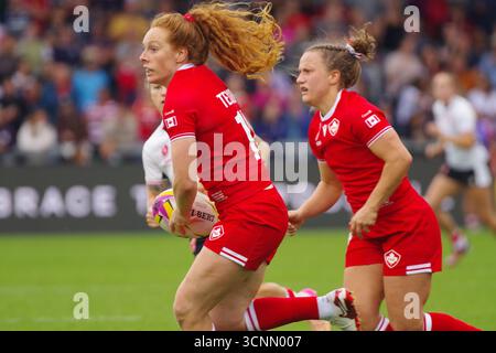 Salford, Angleterre, 30 août 2025. Alexandra Tessier joue pour le Canada contre le pays de Galles dans la Coupe du monde de rugby féminin au Salford Community Stadium, Manchester. Crédit : Colin Edwards Banque D'Images