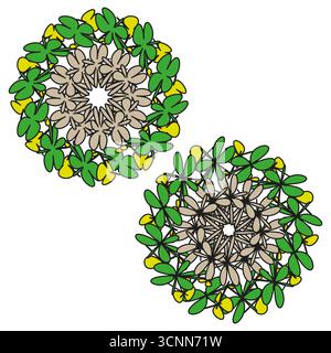 Motif floral abstrait. Ornements verts et bruns. Symboles de fleurs décoratifs. Illustrations d'étoiles vectorielles. SPE 10. Illustration de Vecteur