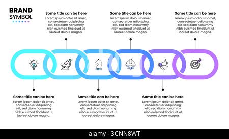 Modèle d'infographie avec icônes et 6 options ou étapes. Chaîne. Peut être utilisé pour la mise en page de flux de travail, diagramme, bannière, webdesign. Illustration vectorielle Illustration de Vecteur
