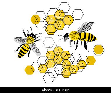 Abeilles et nids d'abeilles, vecteur enfants abeilles, vecteur abeilles miel, image de dessin animé abeille. dessiné à la main. Pas ai, illustration vectorielle Illustration de Vecteur