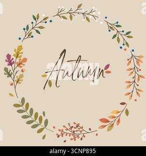 Cadre de fond d'anneau de couronne d'automne avec des feuilles d'automne et des baies. Un modèle vectoriel facile à modifier pour carte, bannière, invitation, publication de médias sociaux, etc Illustration de Vecteur