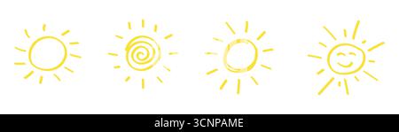 dessiné des icônes de soleil de gribouillage. Illustration de Vecteur