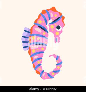 Hippocampe vecteur isolé. Icône de cheval de mer ou marine, créature nautique avec queue recourbée et long museau. Faune sous-marine et récif océanique, faune marine. Aquarium habitat de natation. Zoologie. Illustration de Vecteur