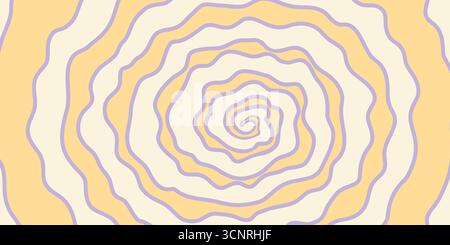 Fond psychédélique avec des lignes spirales ondulées abstraites en orange pastel et crème. Motif de tourbillon de fond psychédélique dans un style rétro groovy. Super Illustration de Vecteur