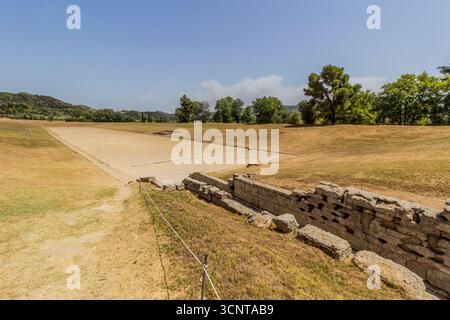 Stade dans l'ancienne Olympia sur la péninsule du Péloponnèse, Grèce Banque D'Images
