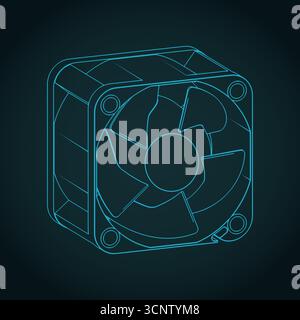 Ventilateur miniature pour illustration vectorielle stylisée de plan isométrique de microélectronique Illustration de Vecteur
