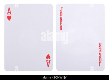 Jocker et Ace carte à jouer, isolé sur fond blanc Banque D'Images
