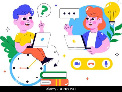 Entretien d'embauche à distance via un appel vidéo illustration présentant la communication des RH et des candidats pour le recrutement et l'embauche dans le cadre du travail à distance en arrière-plan Illustration de Vecteur