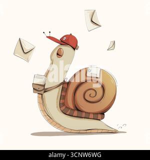 Tireur d'escargot drôle livrant des lettres Illustration de Vecteur