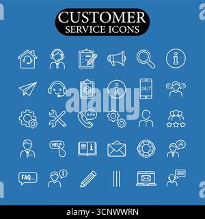 Service à la clientèle ensemble d'icônes Web dans le style de ligne. Aide et assistance. Icônes de support et de service pour applications Web et mobiles. Aide en ligne, assistance, client Illustration de Vecteur