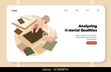 Illustration vectorielle montrant des mains examinant différents échantillons de tissu sur un cahier. Concentrez-vous sur l'analyse de la qualité des matériaux avec différentes couleurs d'échantillon, idéal pour les projets de conception. Illustration de Vecteur