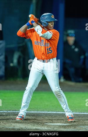 Rotterdam, pays-Bas. 22 septembre 2025. ROTTERDAM, PAYS-BAS - 22 SEPTEMBRE : Sharlon Schoop de l'équipe Royaume des pays-Bas lors du match de championnat d'Euro Baseball entre le Royaume des pays-Bas et Israël au Neptunus Familiestadion le 22 septembre 2025 à Rotterdam, pays-Bas. (Photo de Henk Seppen/Orange Pictures) crédit : Orange pics BV/Alamy Live News Banque D'Images