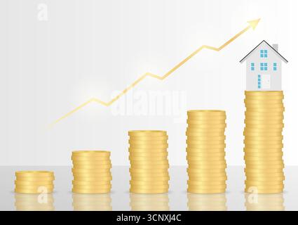 Maison propriété immobilière. Économiser de l'argent pour House. Prêt immobilier ou concept hypothécaire. Illustration de Vecteur