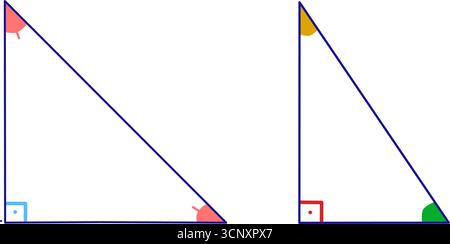 Deux triangles à angle droit avec des angles colorés. Diagramme géométrique montrant deux triangles droits différents Illustration de Vecteur