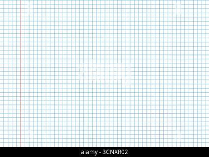 Papier quadrillé centimétrique vide avec des lignes bleu clair et une marge verticale rouge sur fond blanc. Papier de carnet ligné avec lignes pour l'écriture et la note Illustration de Vecteur