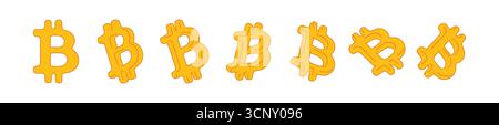 Illustration d'art de ligne plate de symboles bitcoin dans différents angles et perspectives isométriques. Effet 3D minimal, crypto-monnaie, blockchain, numérique Illustration de Vecteur