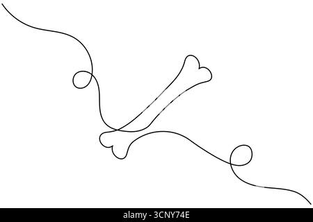 Dessin au trait unique de deux os de chien croisés l'un sur l'autre avec des lignes courbes croisées des os Illustration de Vecteur