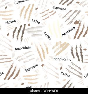 Motif de conception de tissu sans couture de café dessiné à la main Illustration de Vecteur