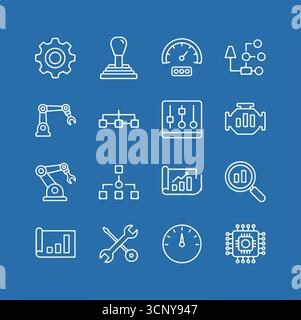 icône de contour simple isolé sur fond blanc : fonctionnement levier de vitesse bouton de commutateur de machine processus ligne de commande panneau moteur barre Illustration de Vecteur