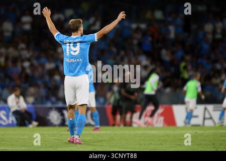 Naples, Italie. 22 septembre 2025. Rasmus Hojlund de la SSC Napoli gestes pendant le match de Serie A entre la SSC Napoli et Pisa SC au Stadio Maradona le 22 septembre 2025 à Naples, Italie . Crédit : Marco Canoniero/Alamy Live News Banque D'Images
