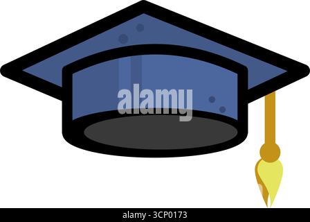 Casquette de graduation bleue avec pompon jaune - icône vectorielle Illustration de Vecteur